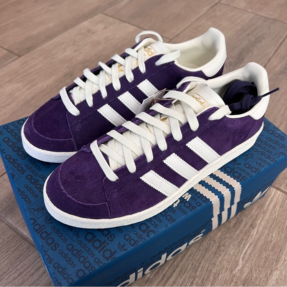 adidas Purple and White Suede Sneakers